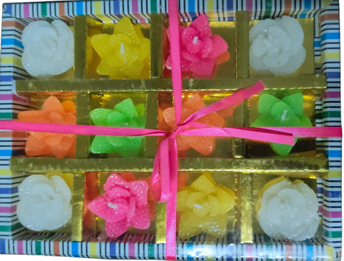 Multicolour Flower Shaped Candles Pack of 12
