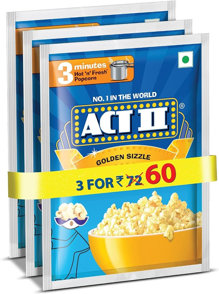 Act 2 Instant Pop Corn Golden Sizzle 60 Pack Of 3